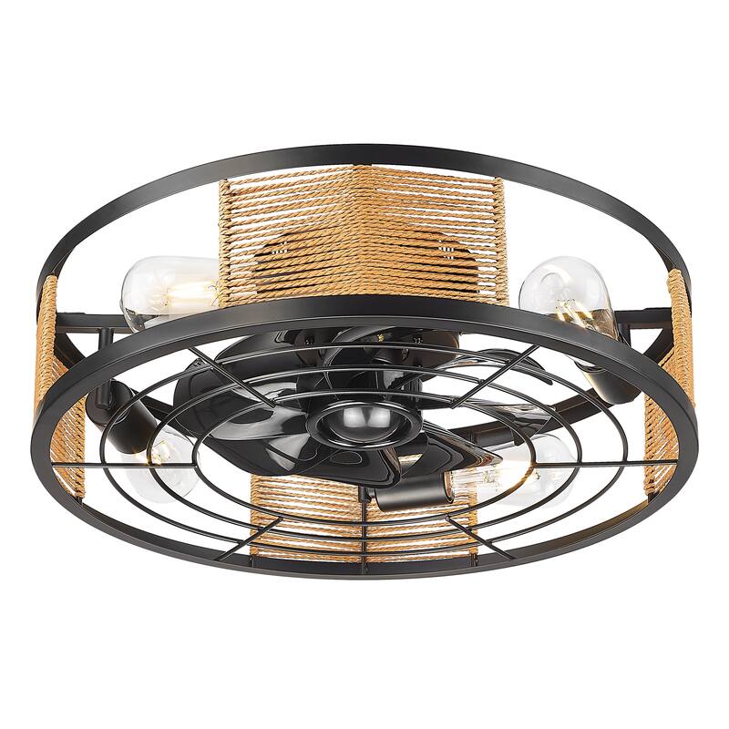 20 in. Indoor Black 100-240 V with Remote Control Rattan Cage Ceiling Fan with Light - 19.7 Inches