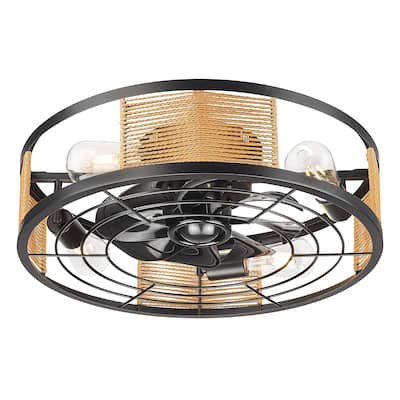 20 in. Indoor Black 100-240 V with Remote Control Rattan Cage Ceiling Fan with Light - 19.7 Inches