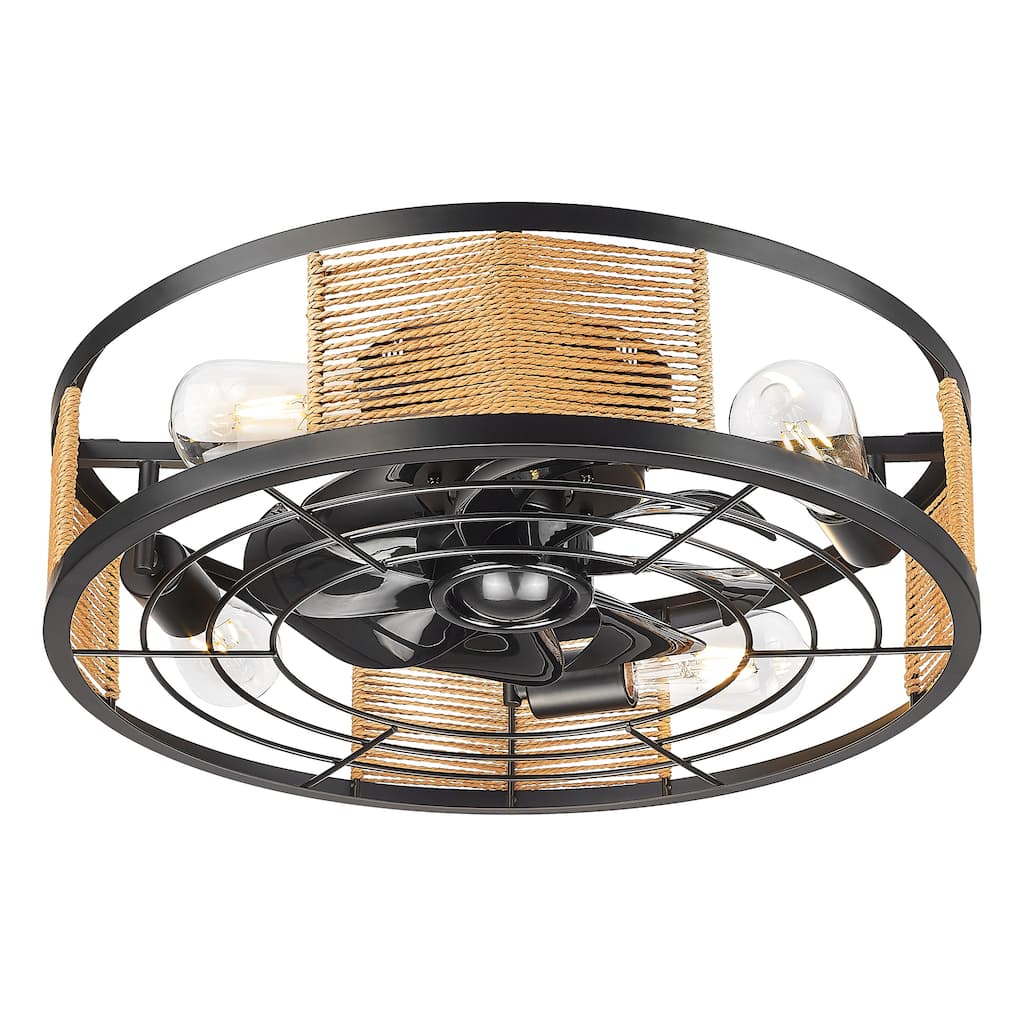 20 in. Indoor Black 100-240 V with Remote Control Rattan Cage Ceiling Fan with Light - 19.7 Inches