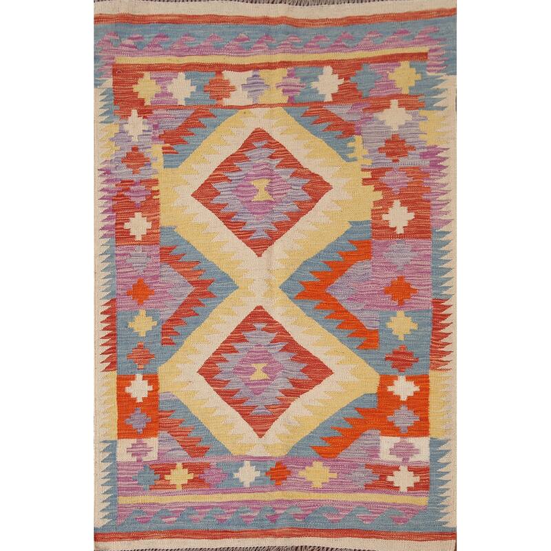 Reversible Kilim Area Rug Flatweave Accent Wool Carpet - 3'4"x 5'2"