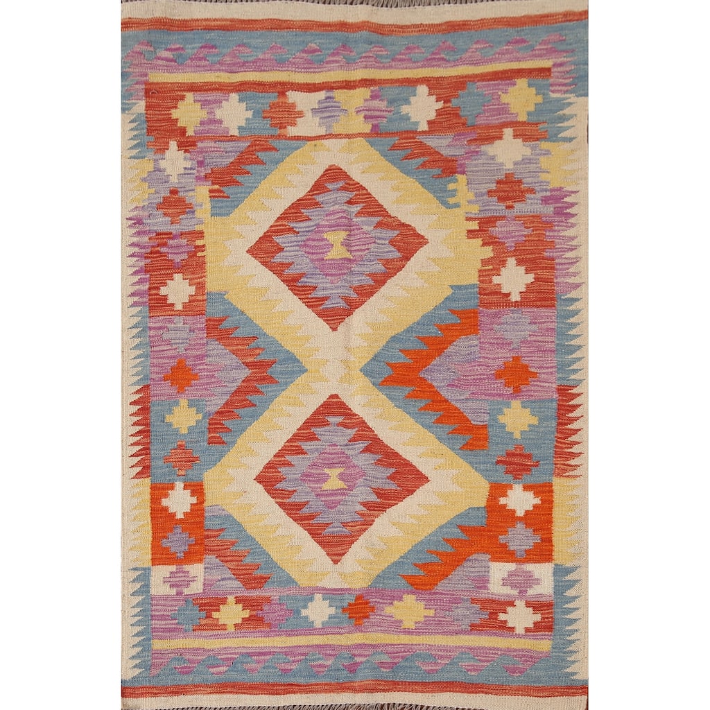 Reversible Kilim Area Rug Flatweave Accent Wool Carpet - 3'4"x 5'2"