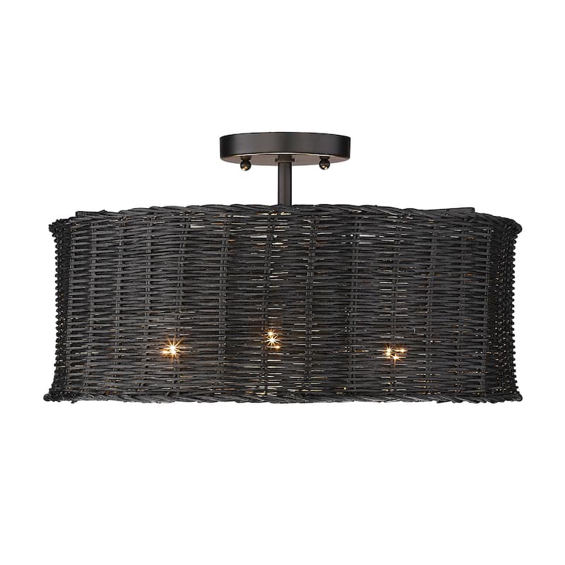 Erma 3 Light Semi-flush - Black Wicker/Matte Black