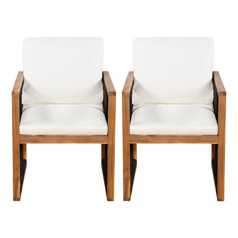 Christopher Knight Home - Valmont Modern Outdoor Acacia Wood Dining Arm Chair with Rope Back & Washable Cushion, Set of 2