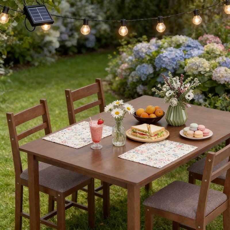 5-Piece Dining Set, Farmhouse Wooden Table and 4 Cushioned Chairs