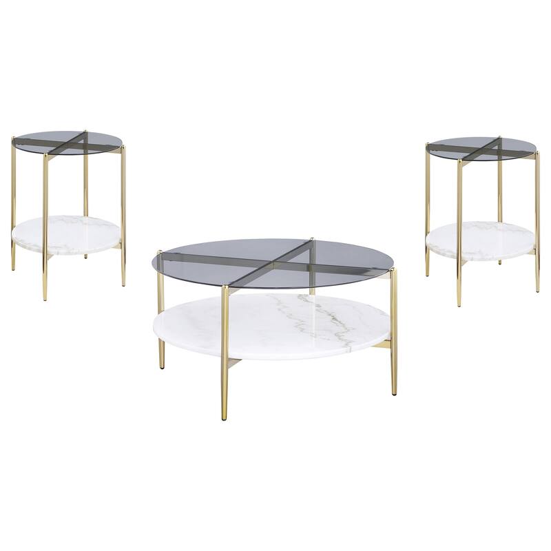 Jonelle Round Coffee And End Table Set Gold