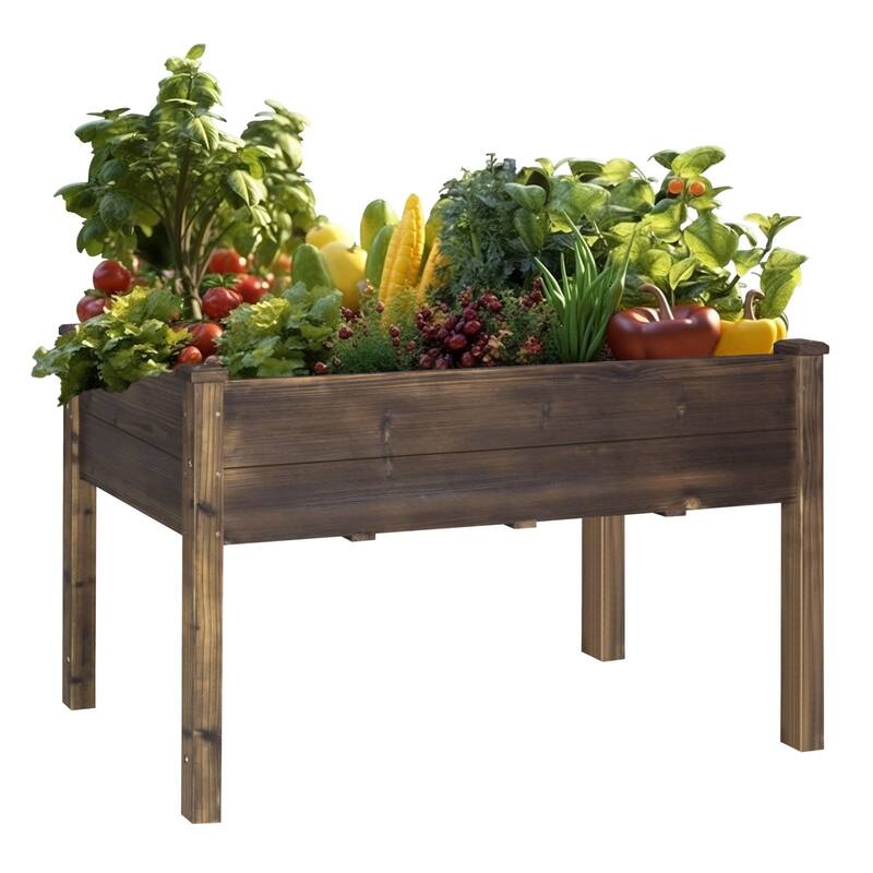 VEIKOUS Wood Raised Garden Bed Elevated Planter Box with Drainage Holes - Rustic