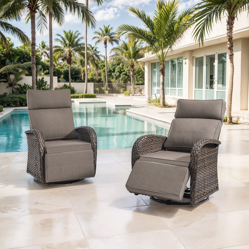Meyreso 2-Piece Wicker Swivel Reclining Chaise Lounge with Adjustable Backrest & Footrest