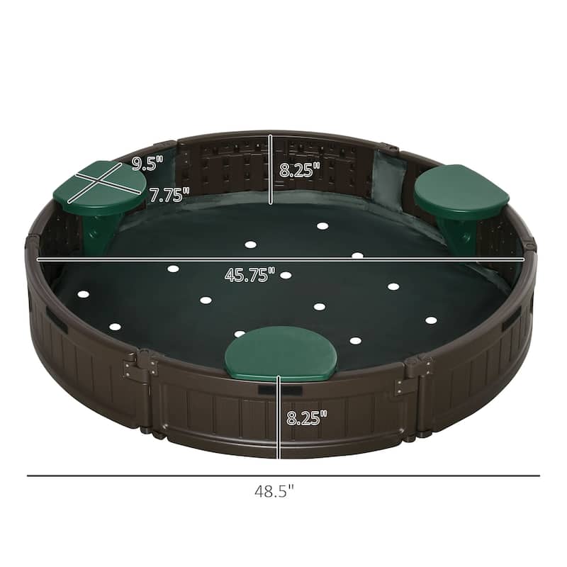 Outsunny Kids Sandbox with Cover and Seats, Round Sandbox for Ages 3-12, Brown - 48.5" x 48.5"x 8.25"