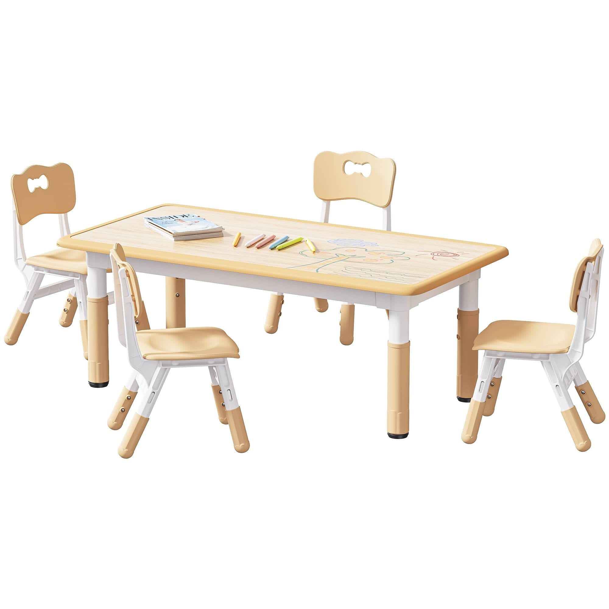 Kids Table and 4 Chairs Set Height Adjustable Toddler Table and