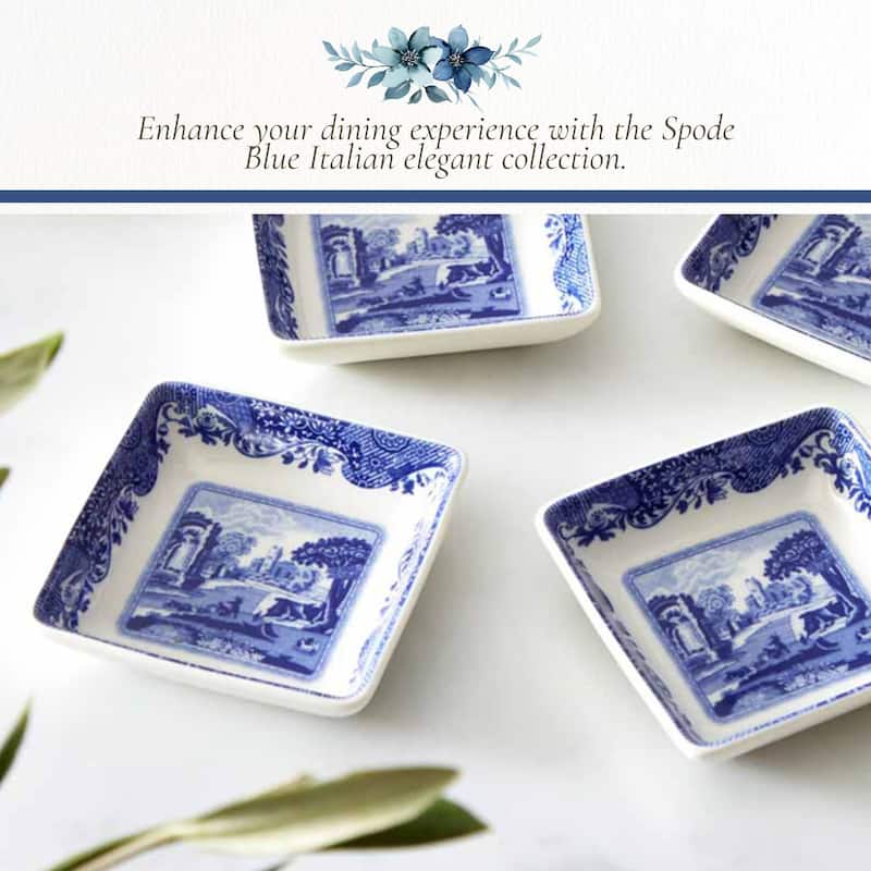 Spode Set of 4 Blue Italian Square Dishes - 3 inch