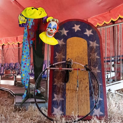 Haunted Hill Farm Life-Size Animatronic Talking Clown with Lights and Sound, Indoor or Covered Outdoor Halloween Decoration
