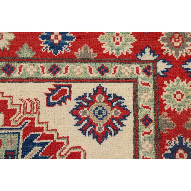 Beige Geometric Kazak Foyer Rug Oriental Handmade Wool Carpet - 3'6" x 5'1"