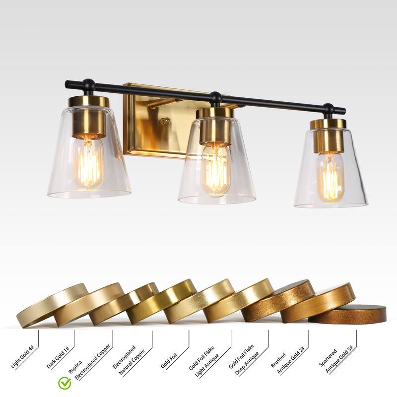 Modern 3/4-Light Black Gold Bathroom Vanity Lights Cone Glass Wall Sconce