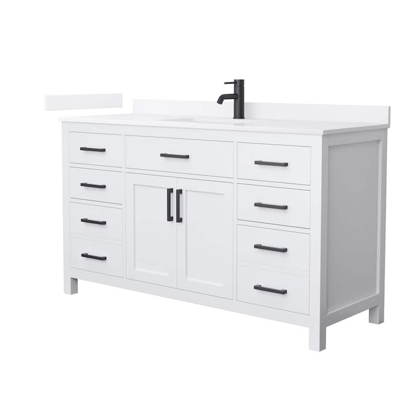 Wyndham Collection WCG2424-60S-QTZ-UNSMXX Beckett 60" Free Standing - White / White Quartz Top / Matte Black Hardware