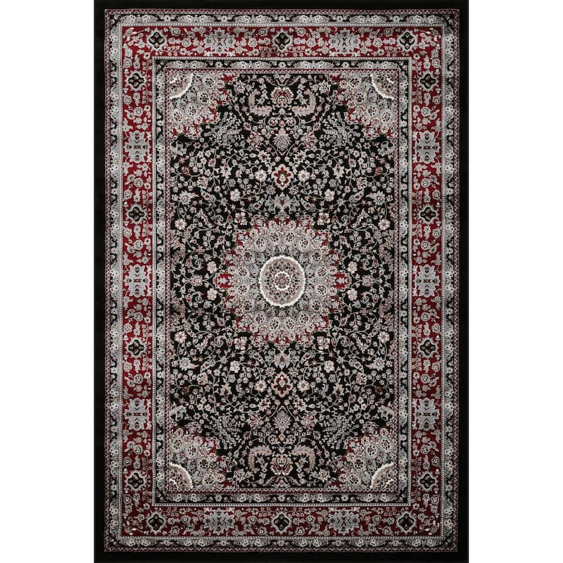 Master Collection Floral Transitional Area Rug - Black/Red - 5' x 8'