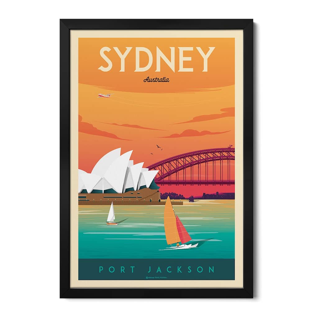 Sydney Australia Travel Poster Premium Framed Poster by Olahoop Travel Posters