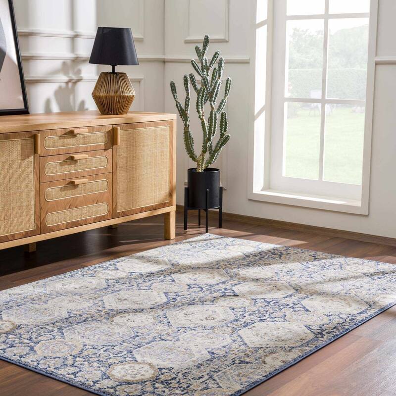 Hauteloom Bluffs Living Room, Bedroom Area Rug - Beige, Denim, Gray - 2' x 2'11"