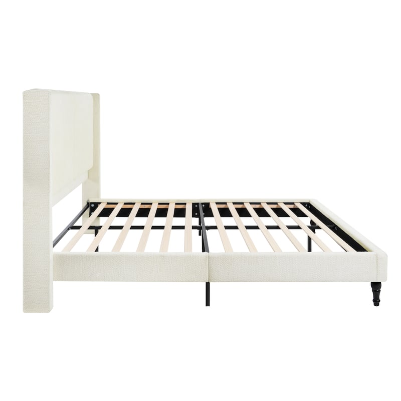 GDFStudio - Jane 55.5" High Back Upholstered Headboard Bed Frame with Slat Support and Solid Wood Feet