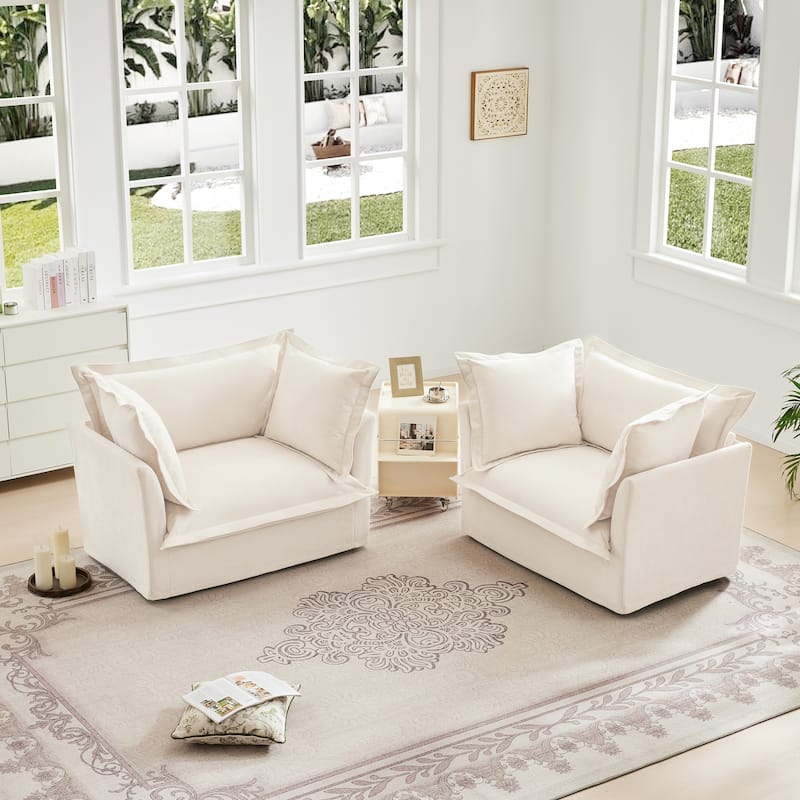 2-Piece Accent Chair with Deep Seat, Lounge Chair with High Back Pillows, Leisure Armchair with Removable Chenille Covers