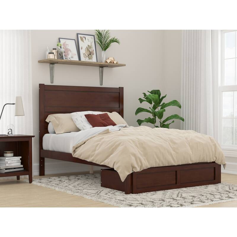 Full Bed with Drawer - Rustic Romance Bed Frame in Walnut Finish - Storage Platform Bed