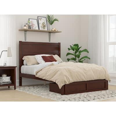 Full Bed with Drawer - Rustic Romance Bed Frame in Walnut Finish - Storage Platform Bed