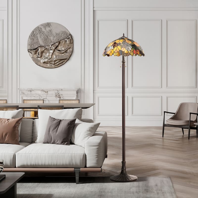 Emily River of Goods Autumn Leaves Stained Glass 62-Inch Floor Lamp - 18" x 18" x 62"