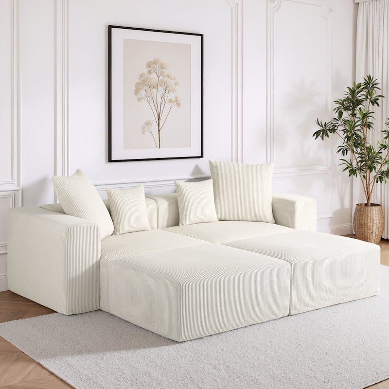 Corduroy Upholstered Modular Sectional Sofa with Ottoman