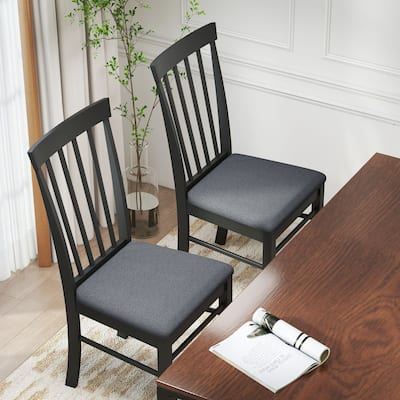 Black-Grey Rubberwood Dining Chairs Set of 2 with Foam Cushion Seats - 17.1" W x 20.1" D x 37" H