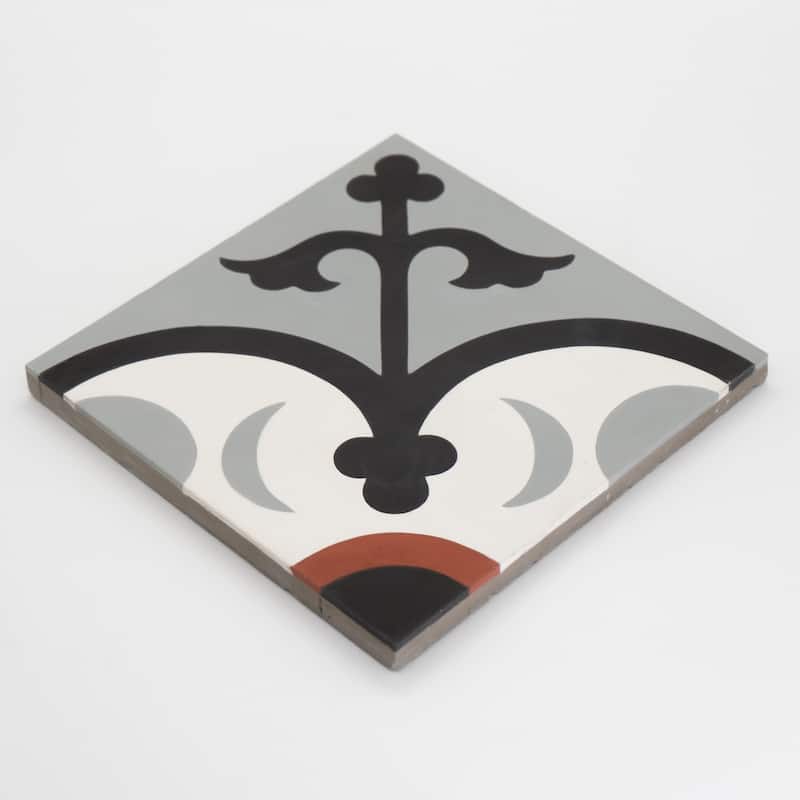 Nador Handmade Cement Tile, 8''x8'', Black-Grey-Red