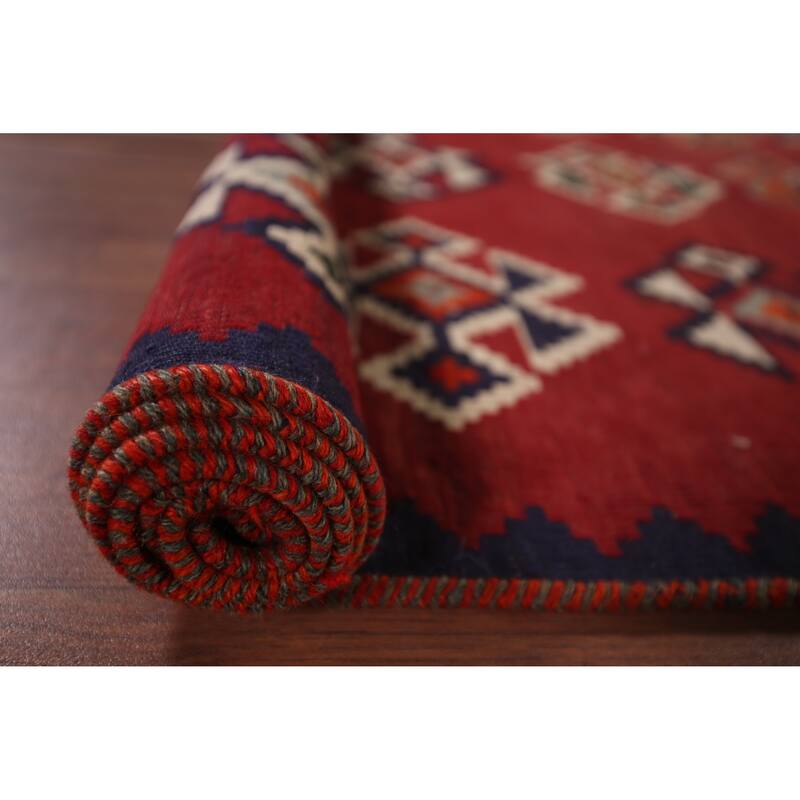 Red Kilim Qashqai Persian Area Rug Hand-Woven Wool Carpet - 4'2"x 7'4"