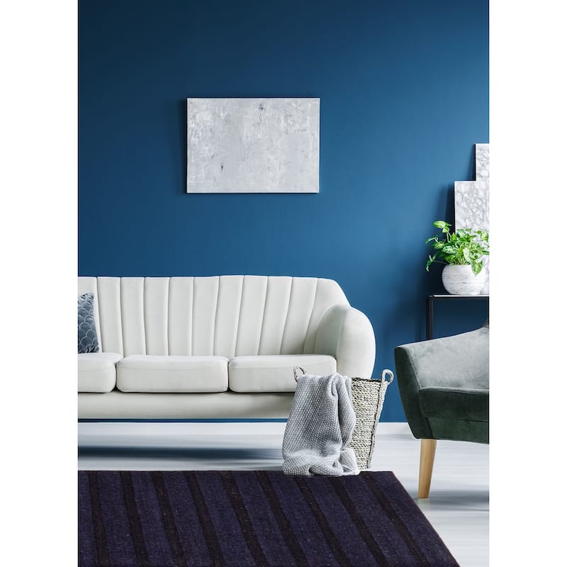 ECARPETGALLERY Flat-Weave Natural Navy Wool Tapestry Kilim - 6'8 x 6'7