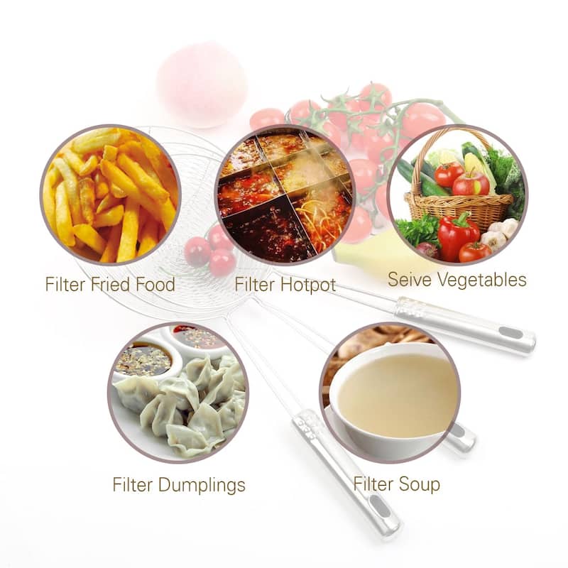 Stainless Steel Mesh Strainer Spider Skimmer Spoon Fry Utensil 5.4"Dia - 14.2"x5.5"x1.7"(L*W*D)