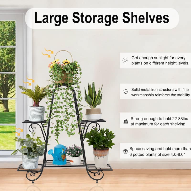 6 Tiers Multilayer Metal Plant Stand Flower Pots Display Holder Garden Balcony - 32''