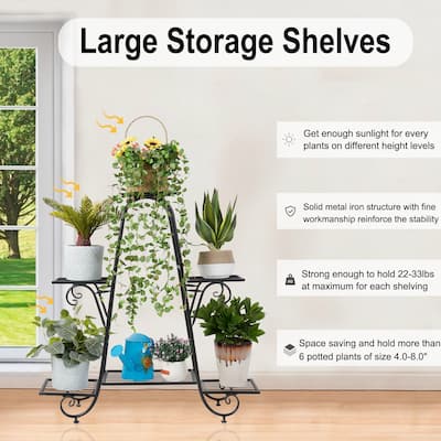 6 Tiers Multilayer Metal Plant Stand Flower Pots Display Holder Garden Balcony - 32''