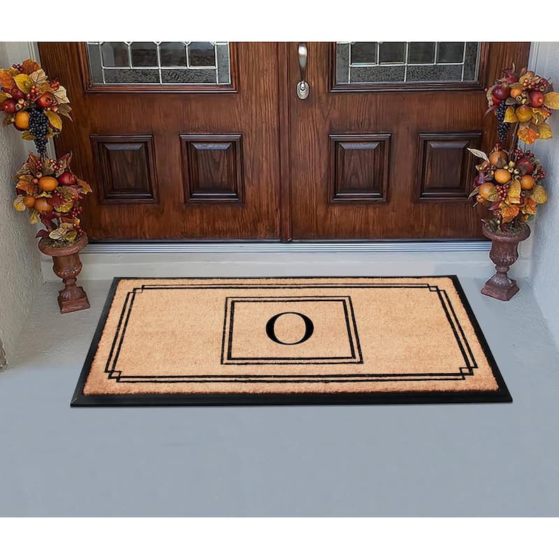 A1HC Natural Coir and Rubber Monogrammed Front Porch Entry Doormat 24"X48" Black/Beige