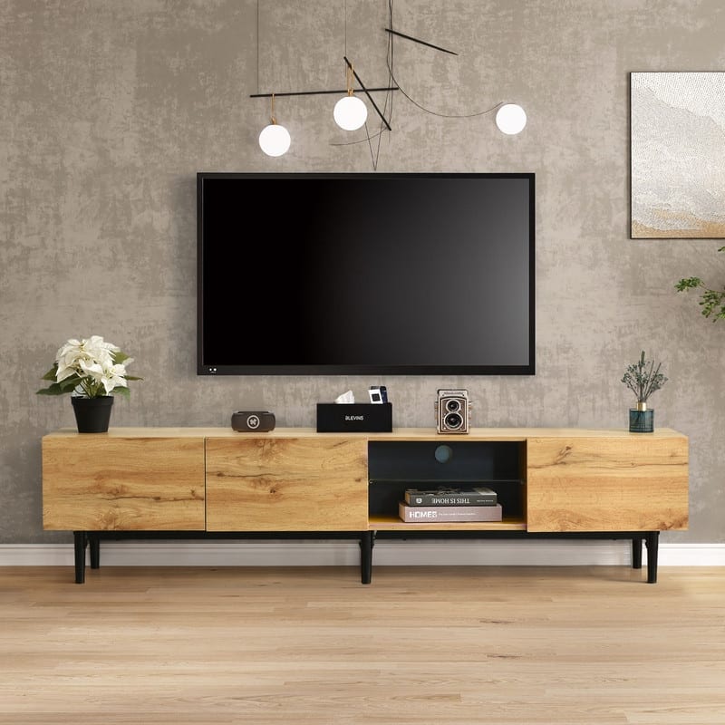 Modern 80-Inch LED TV Stand with 4 Cabinets, Open Shelves, Media Console for Living Room, Bedroom