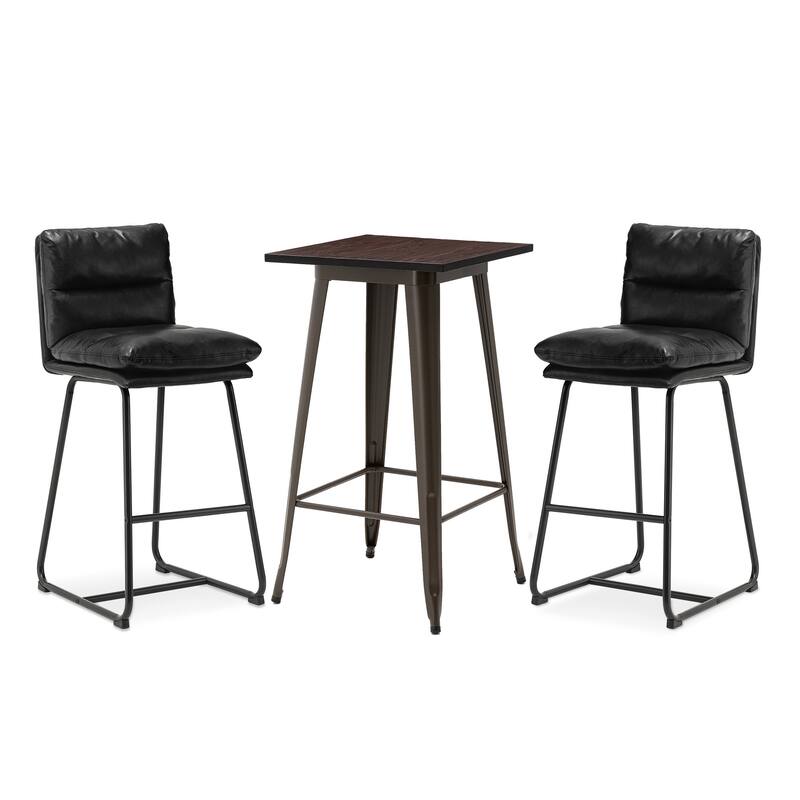 Glitzhome 3-Piece Bar Height Dining Table Set Round Pub Table & Faux Leather Bar Stools