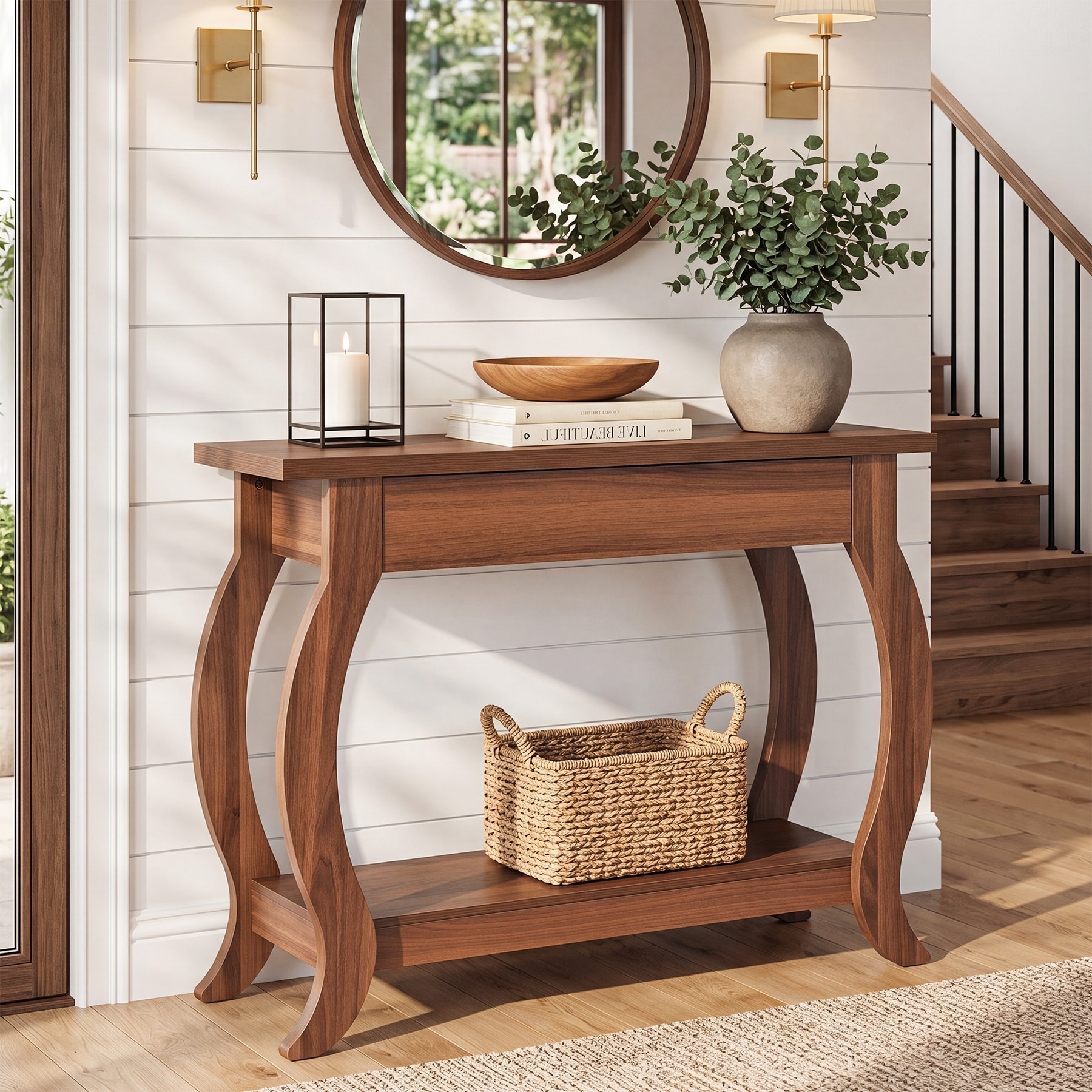 Narrow Console Table, 41.3" Farmhouse Sofa Table with Drawer