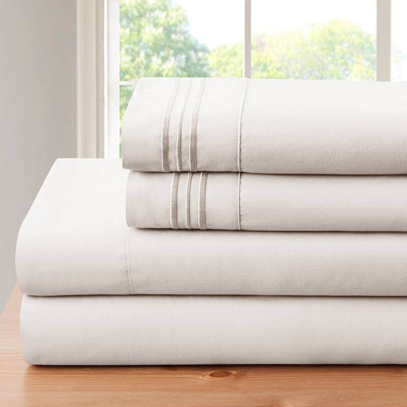 Rayon from Bamboo 4 Piece Luxury 3 Line Embroidered Sheet Set