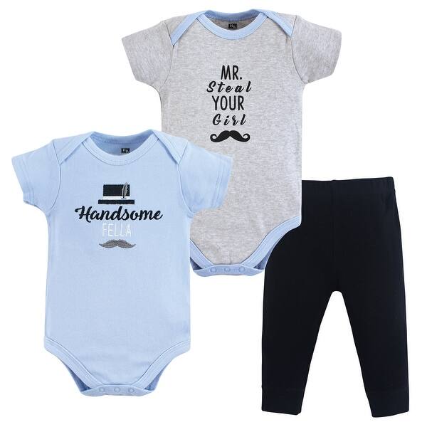 slide 1 of 1, Hudson Baby Infant Boy Cotton Bodysuit and Pant Set, Handsome Fella 0-3 Months - Handsome Fella