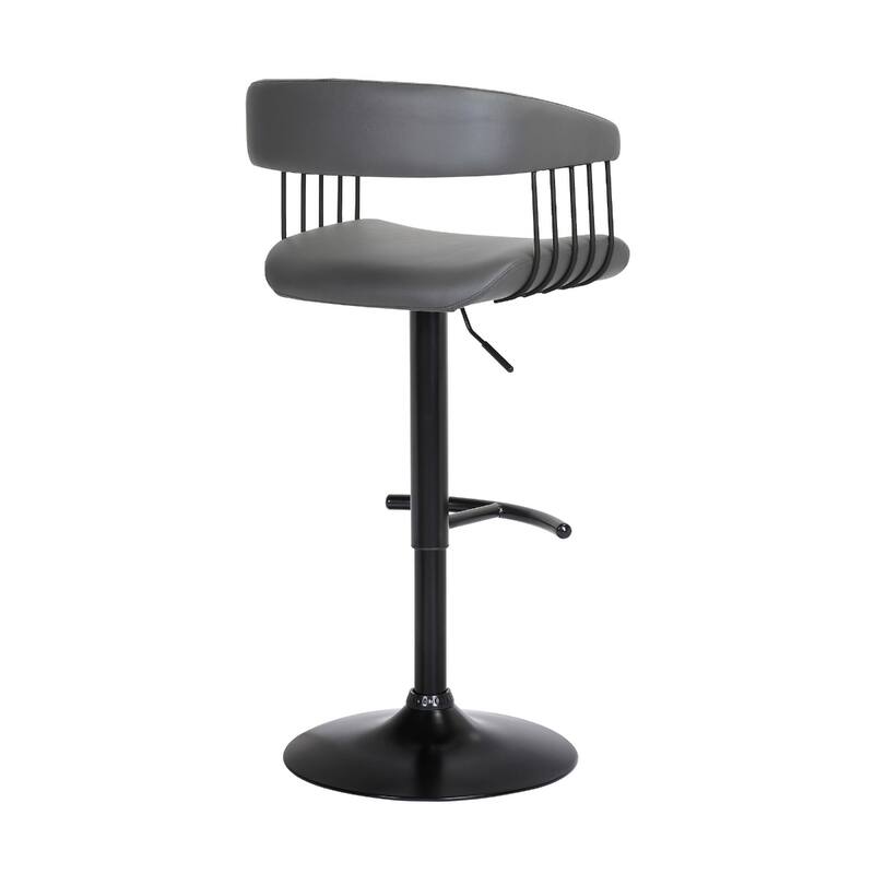 Adjustable Faux Leather Swivel Bar Chair with Footrest and Armrests - 20” x 18” x 44”