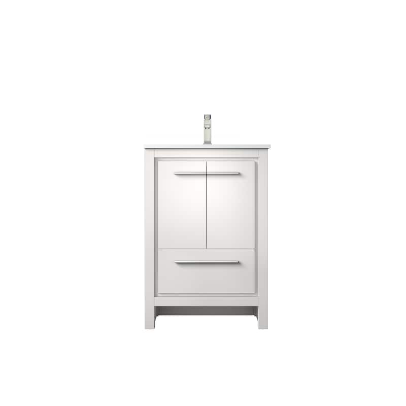 Lafarre Bath Vanity with Quartz Top, Sink, Mirror and Rose Gold Faucet