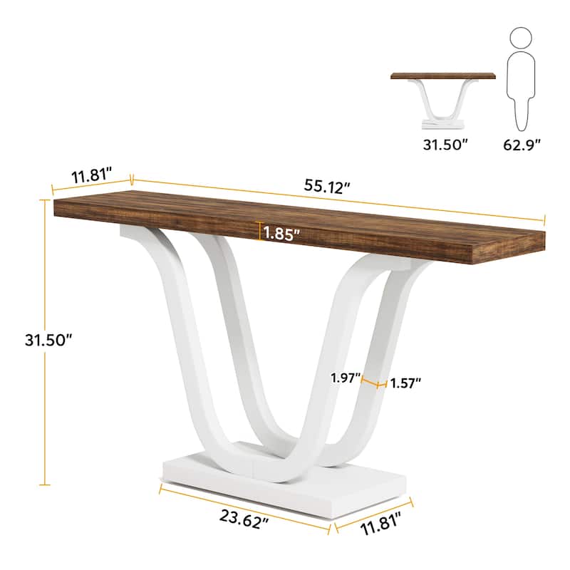 Farmhouse Console Sofa Table, 55 Inches Wood Sofa Table Entryway Table