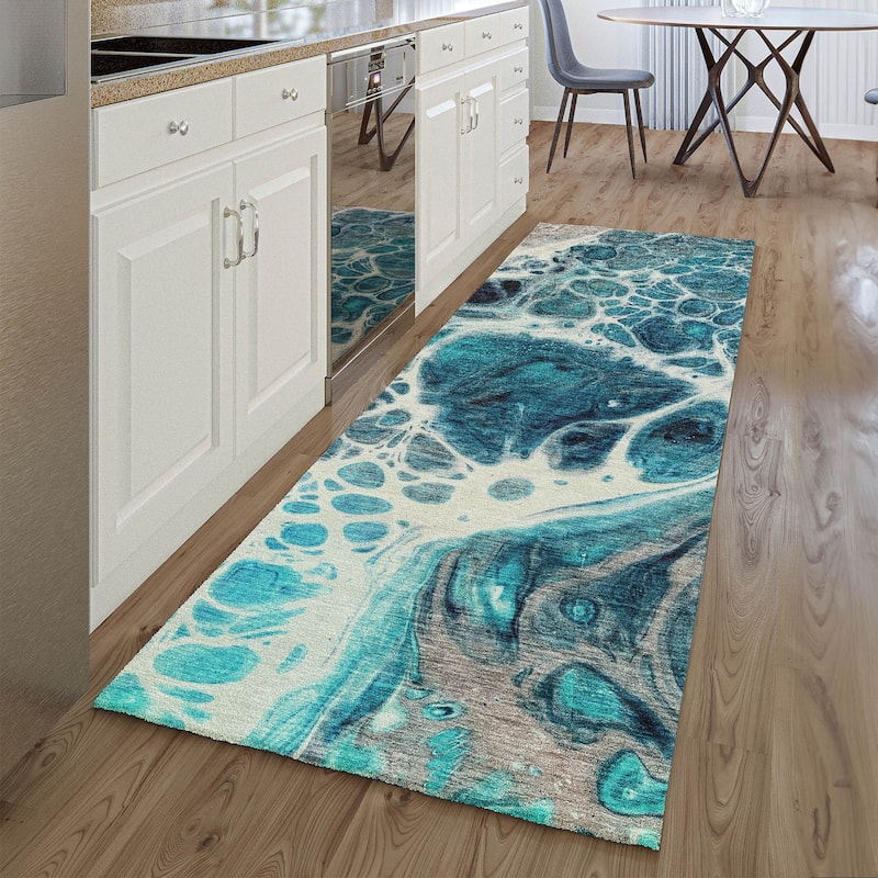 Premium Washable Super Soft Abstract Ink Mayfield Rug - Teal - 2' 3" x 7' 6" - Runner