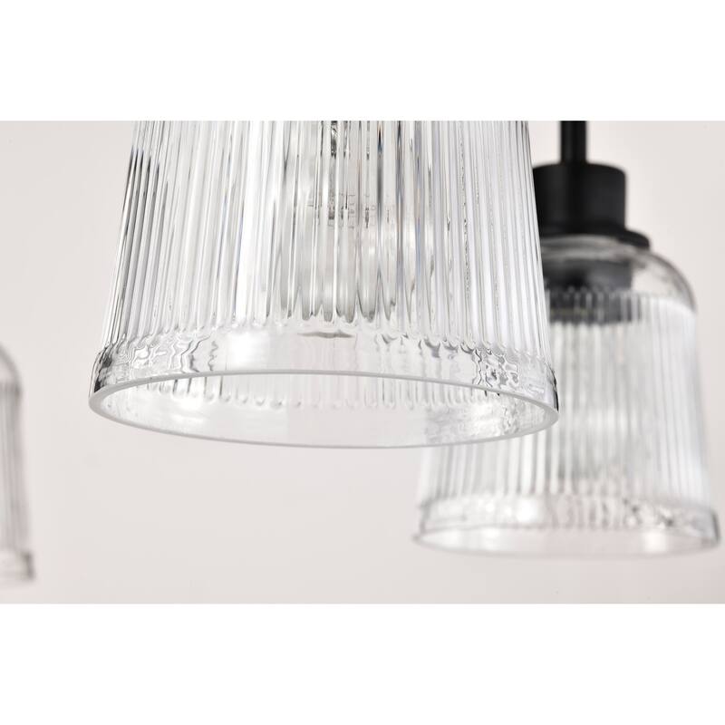 Grayson 5 Light Chandelier Matte Black Finish Clear Ribbed Glass - Matte Black