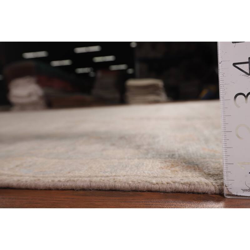 Beige Floral Oushak Turkish Area Rug Hand-Knotted Wool Carpet - 9'0"x 11'9"