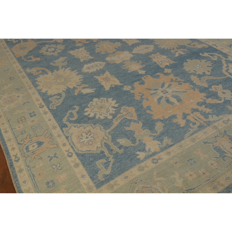 Hand Knotted Oriental 100% Wool Carpet Transitional All-Over Navy Blue & Blues Oushak Area Rug - 10' 0'' X 8' 0''