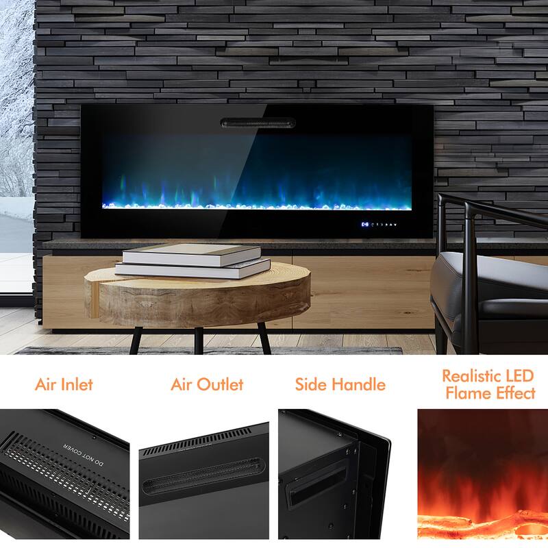Costway 50''\60'' Electric Fireplace Recessed Wall Mounted Heater