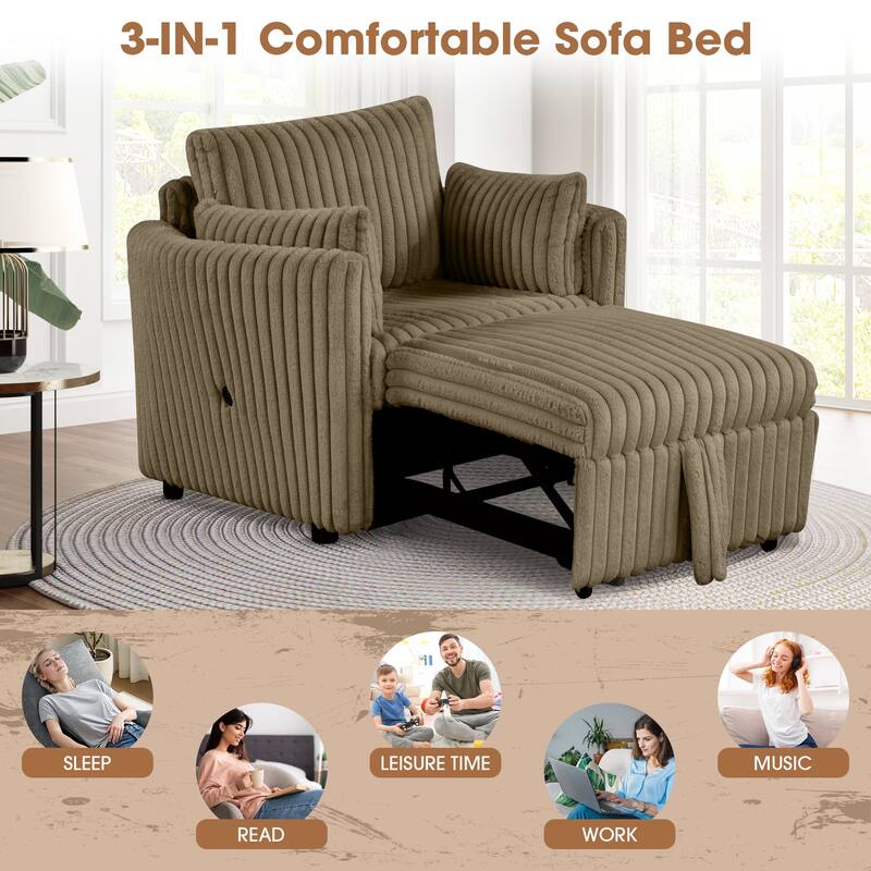 Modern Fabric Sleeper Single Sofa with USB and 2 pillows