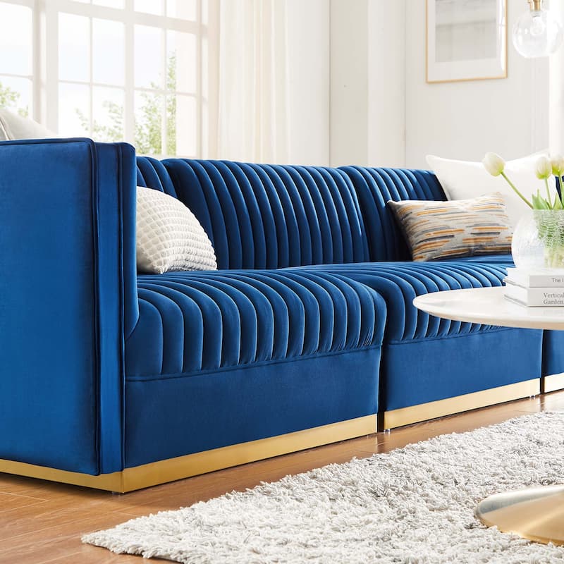 Sanguine Channel Tufted Performance Velvet 3-Seat Sectional Sofa